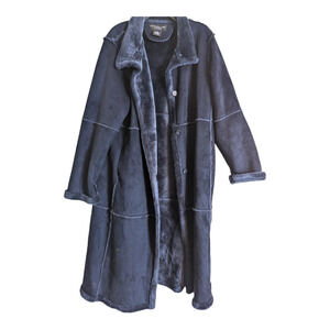 QVC Centigrade Womens Size Large Dark Blue Long Faux Suede Shearling Coat